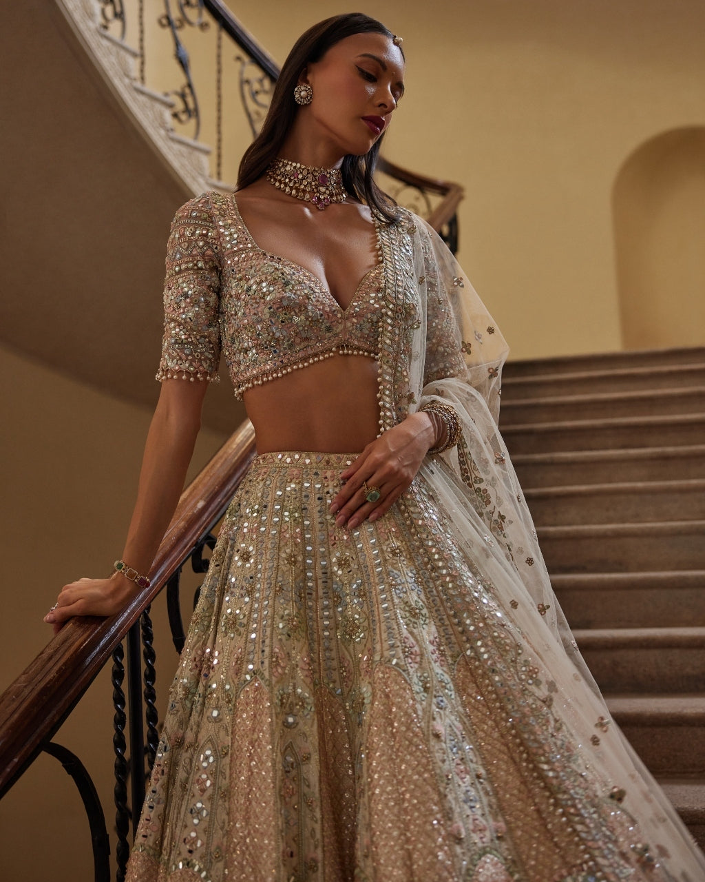 Ivory With Multi Colored Embroidery Lehenga Set