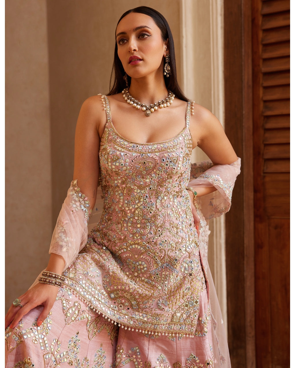 Rose Pink Strappy Sharara Set