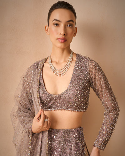 Lilac Tulle Straight Skirt With Slit