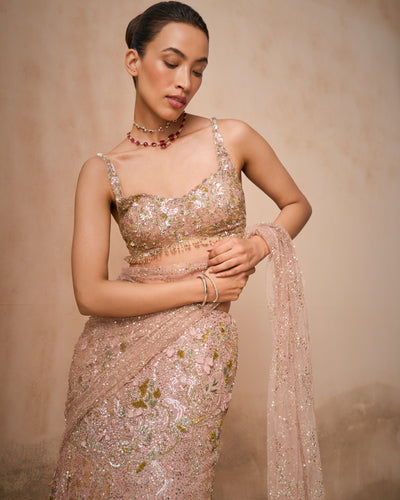 Rose Pink Georgette Sparkle Drape Lehenga Set