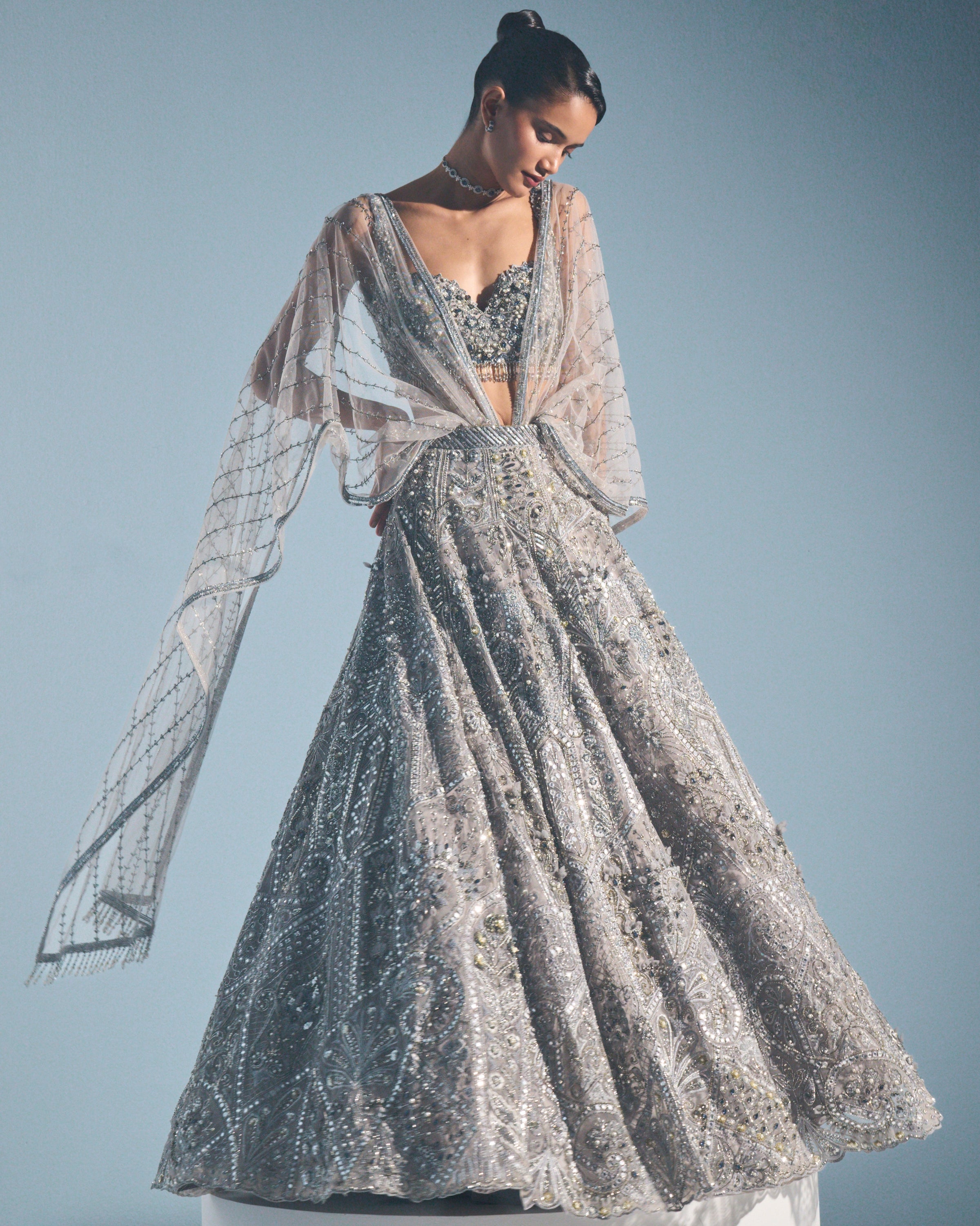 Grey Tulle Lehenga Set