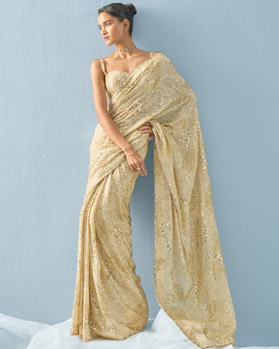 Ivory Georgette Sparkle Sari Set