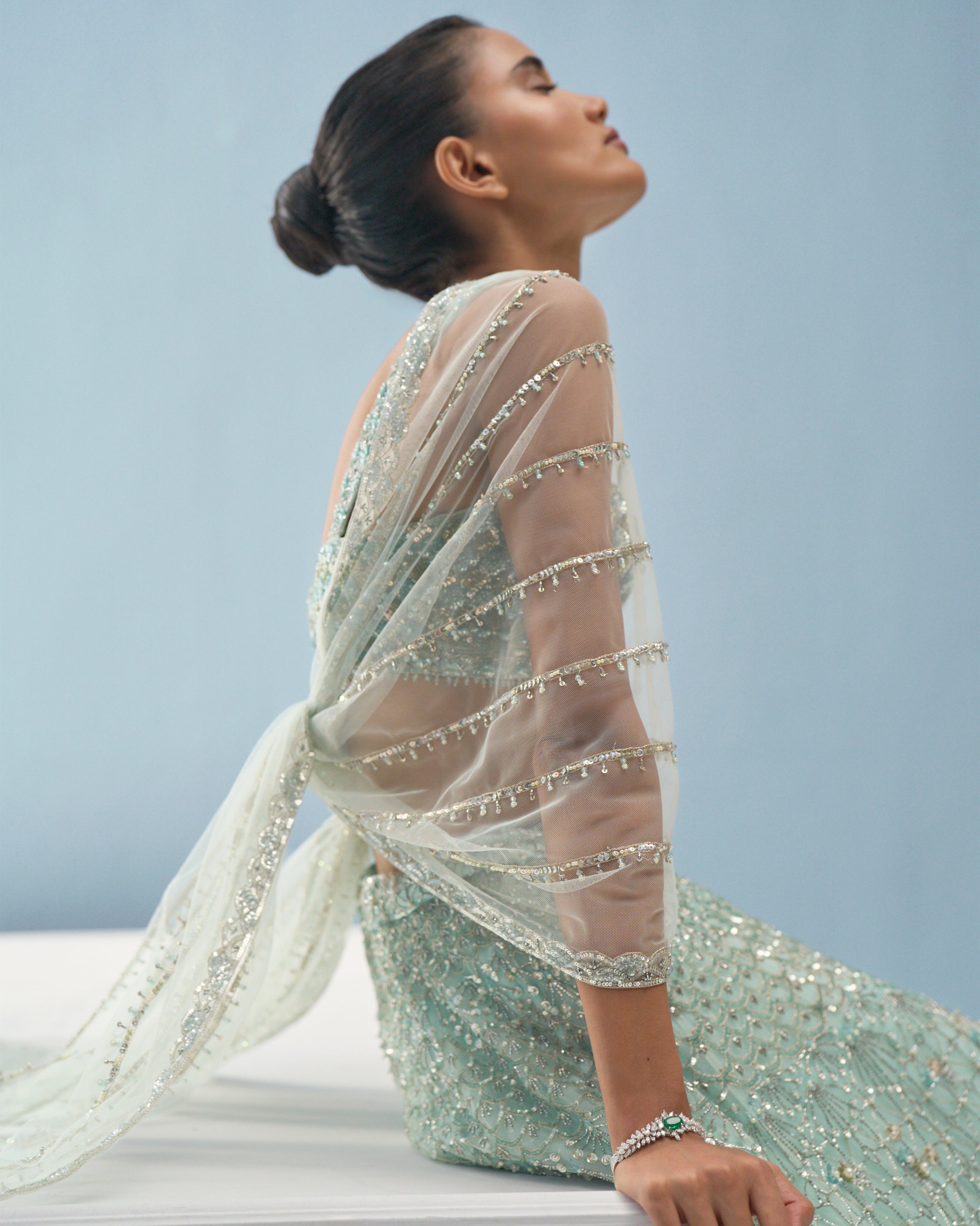 Aqua Blue Tulle Lehenga Set