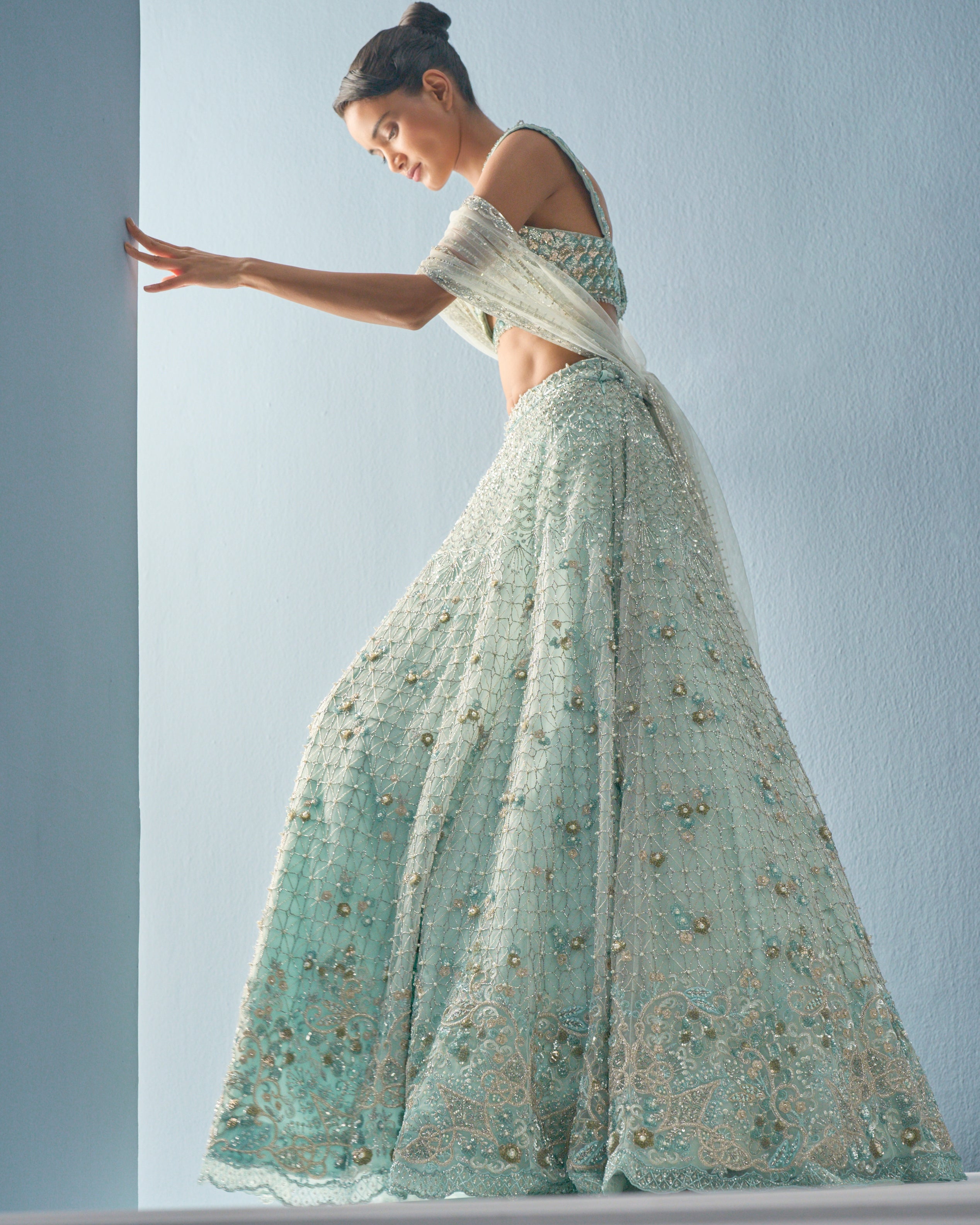 Aqua Blue Tulle Lehenga Set