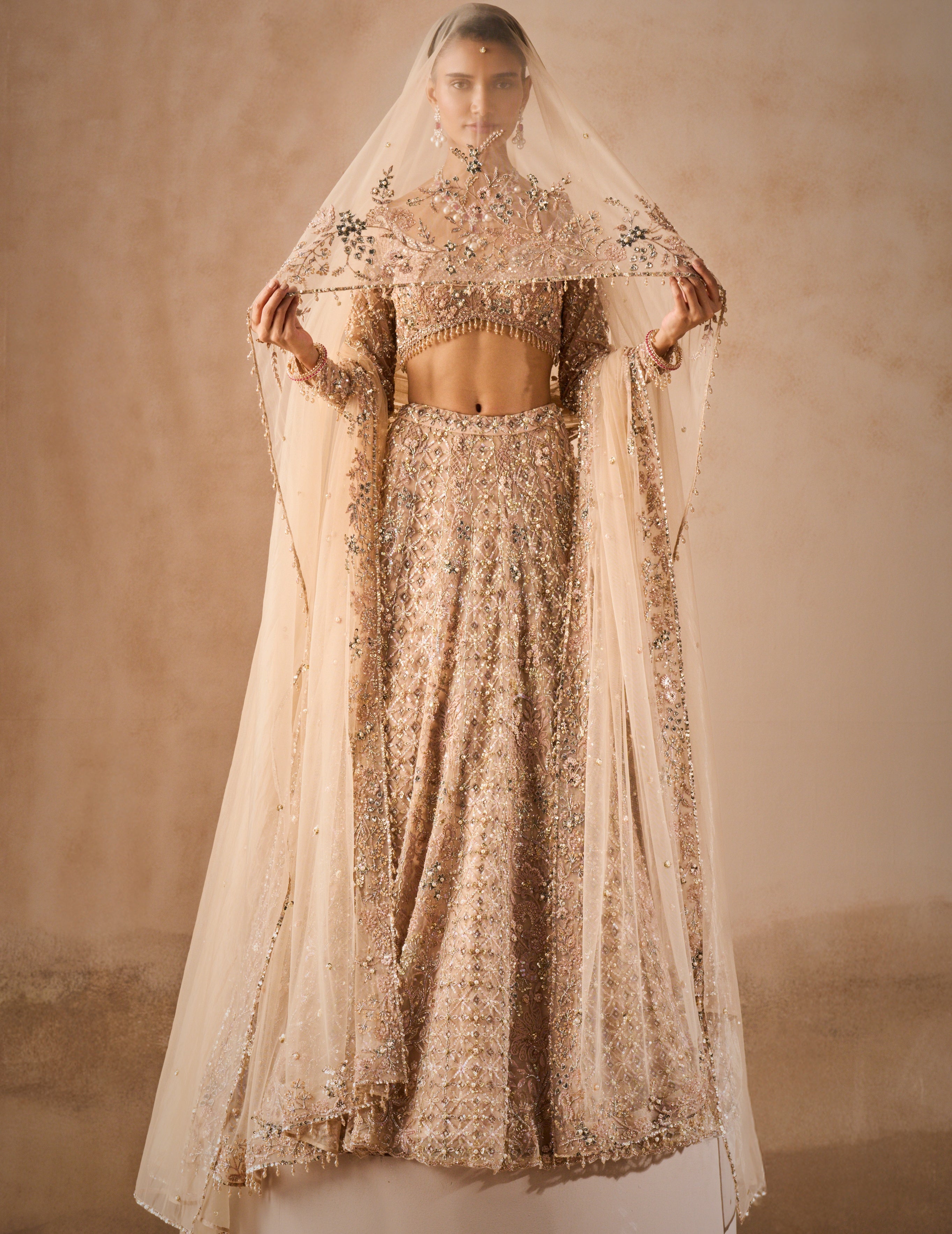 Beige Nude Tulle Lehenga Set