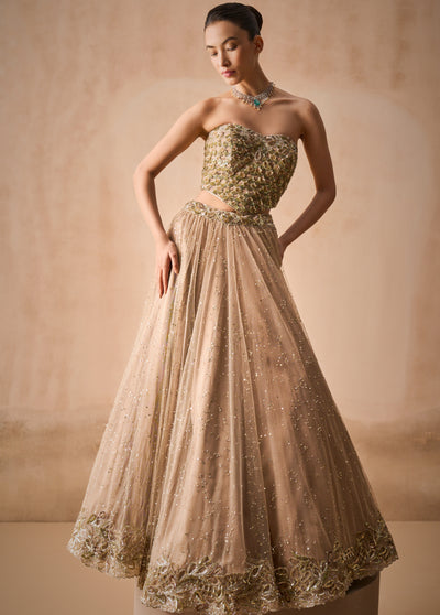 Biscuit Brown Lehenga And Corset