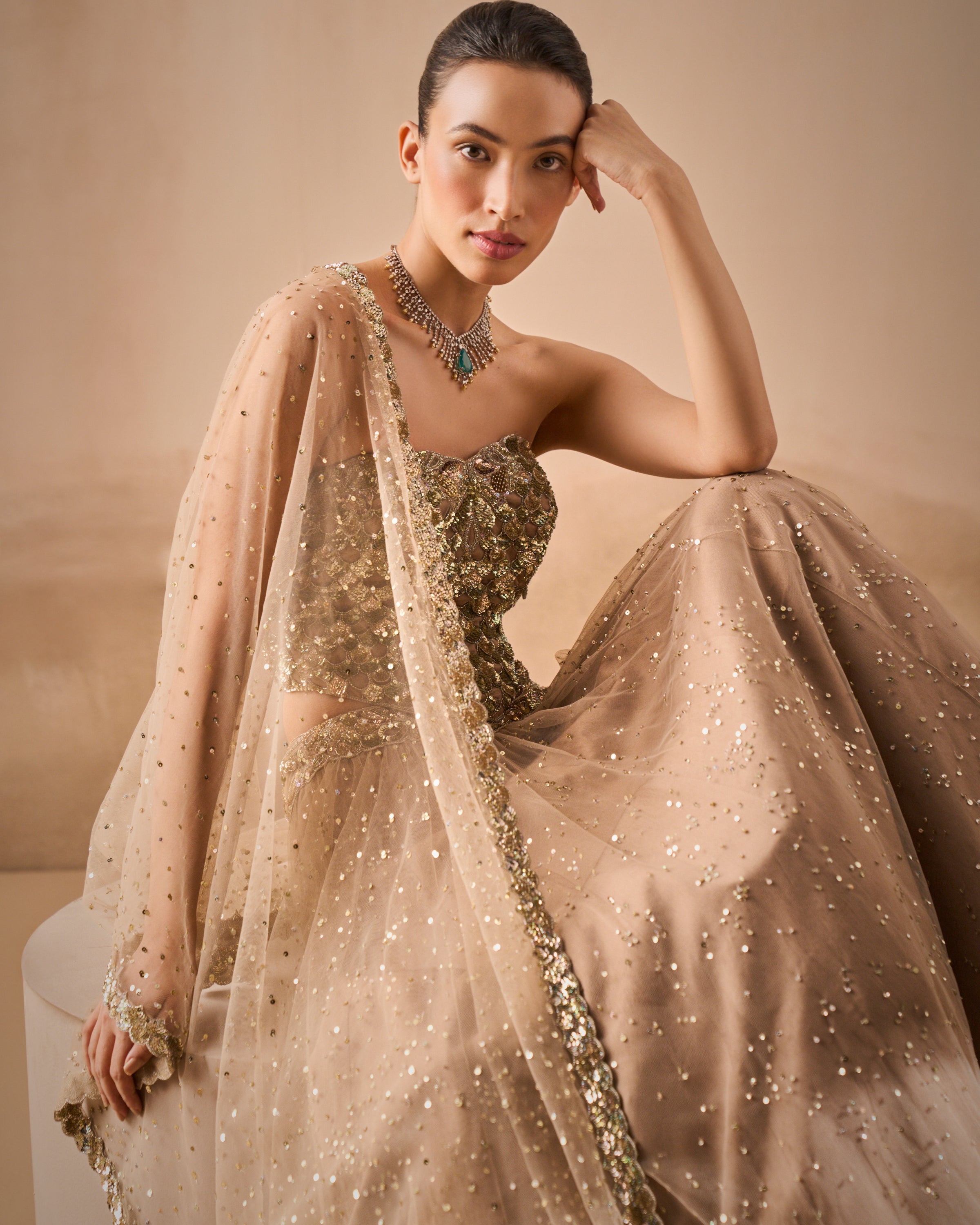 Biscuit Brown Lehenga And Corset