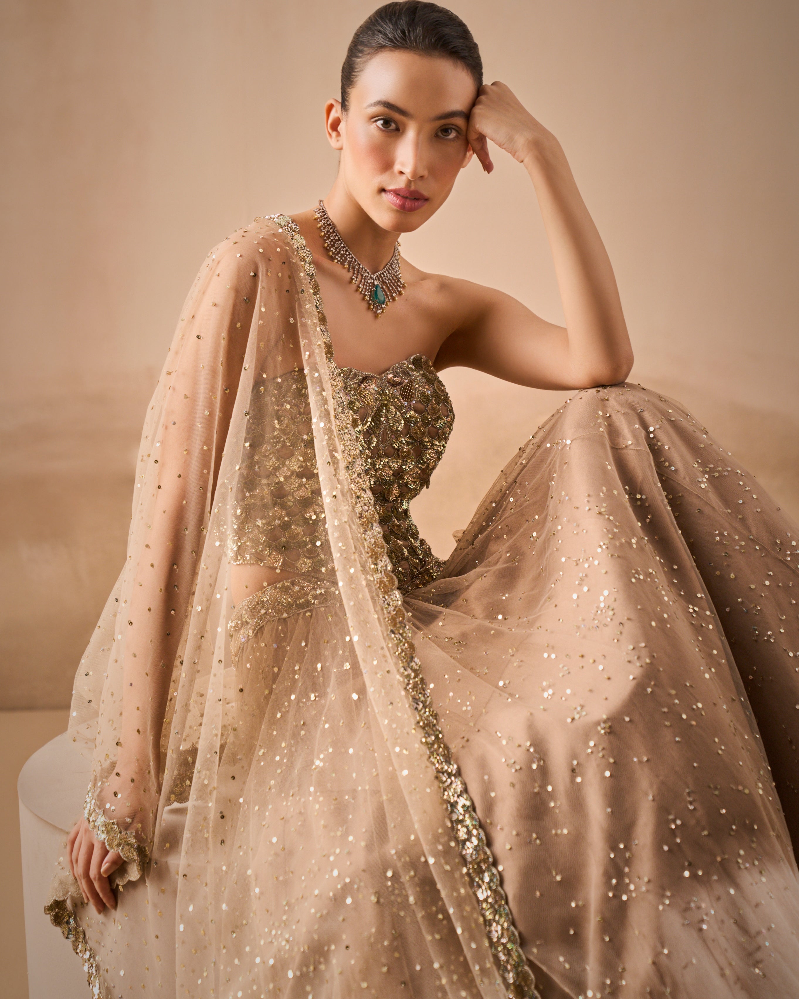 Biscuit Brown Lehenga And Corset