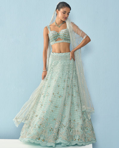 Aqua Blue Tulle Lehenga Set