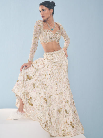 Ivory Georgette Fitted Lehenga Set