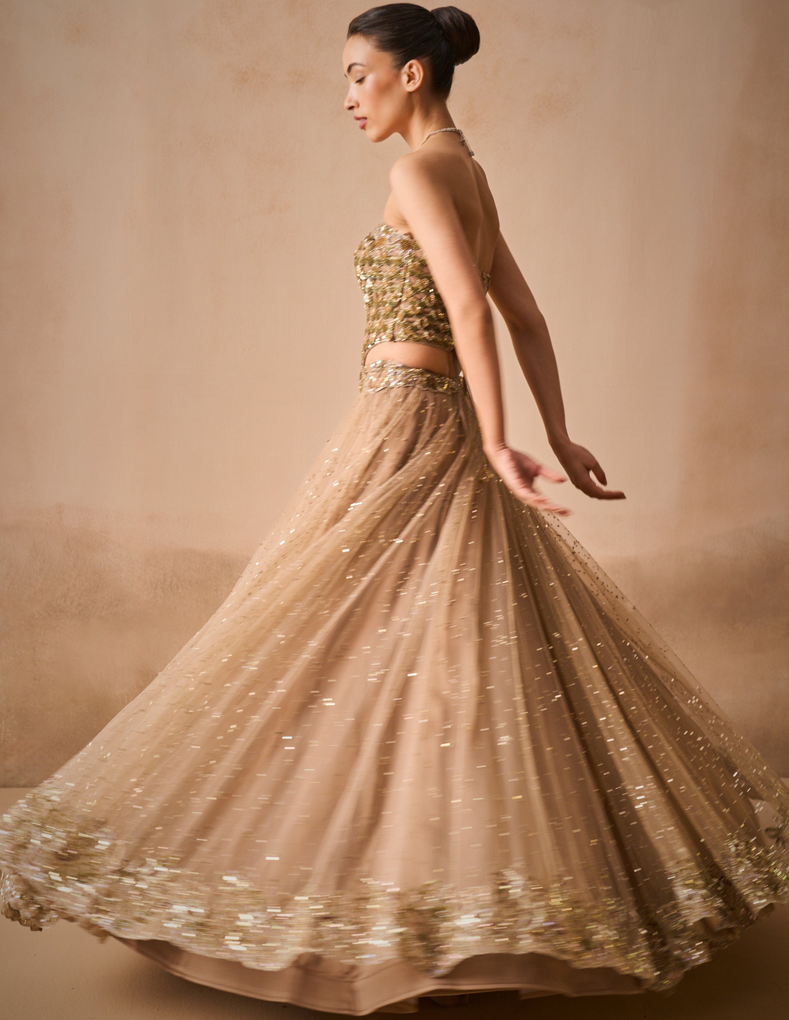 Biscuit Brown Lehenga And Corset