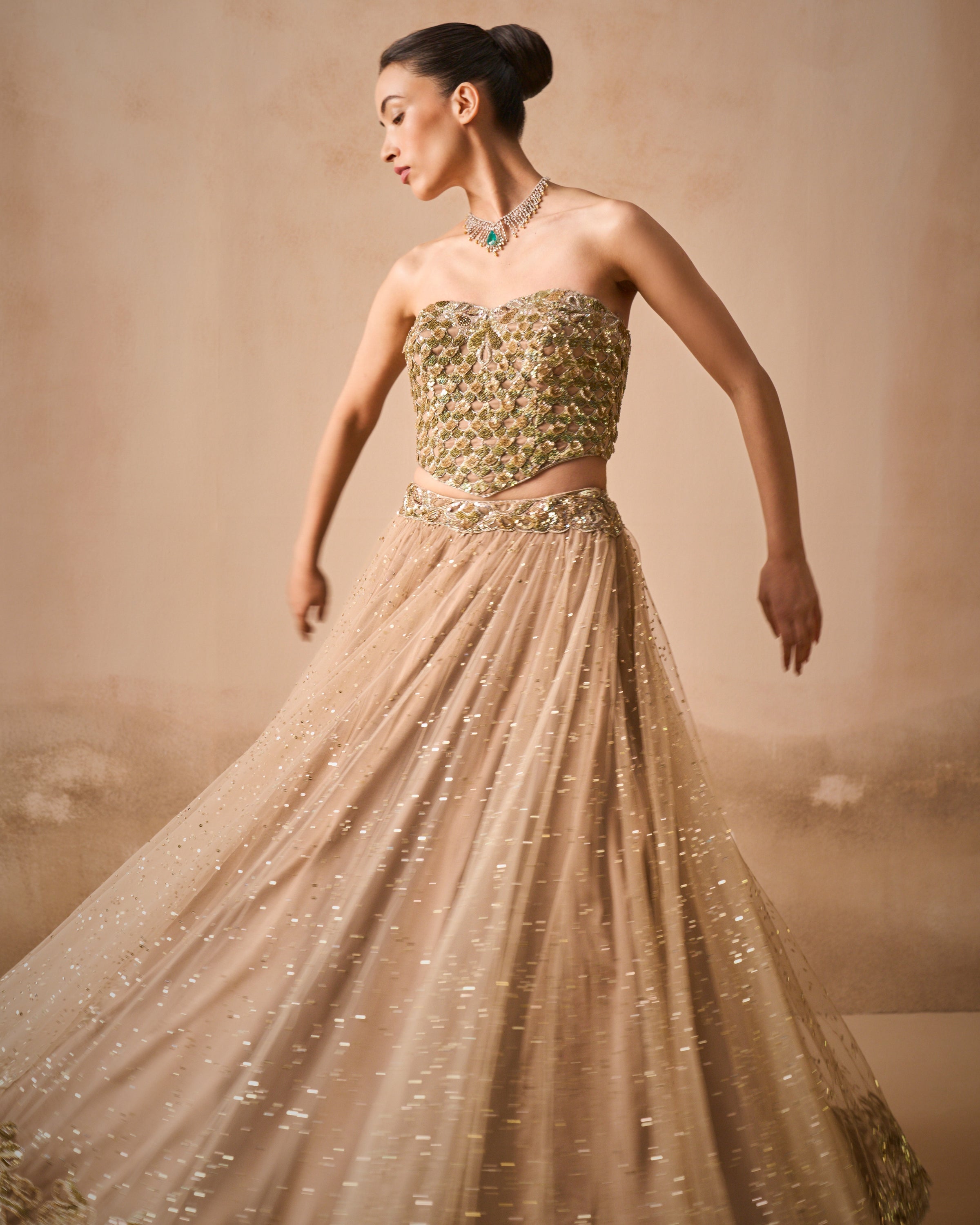 Biscuit Brown Lehenga And Corset