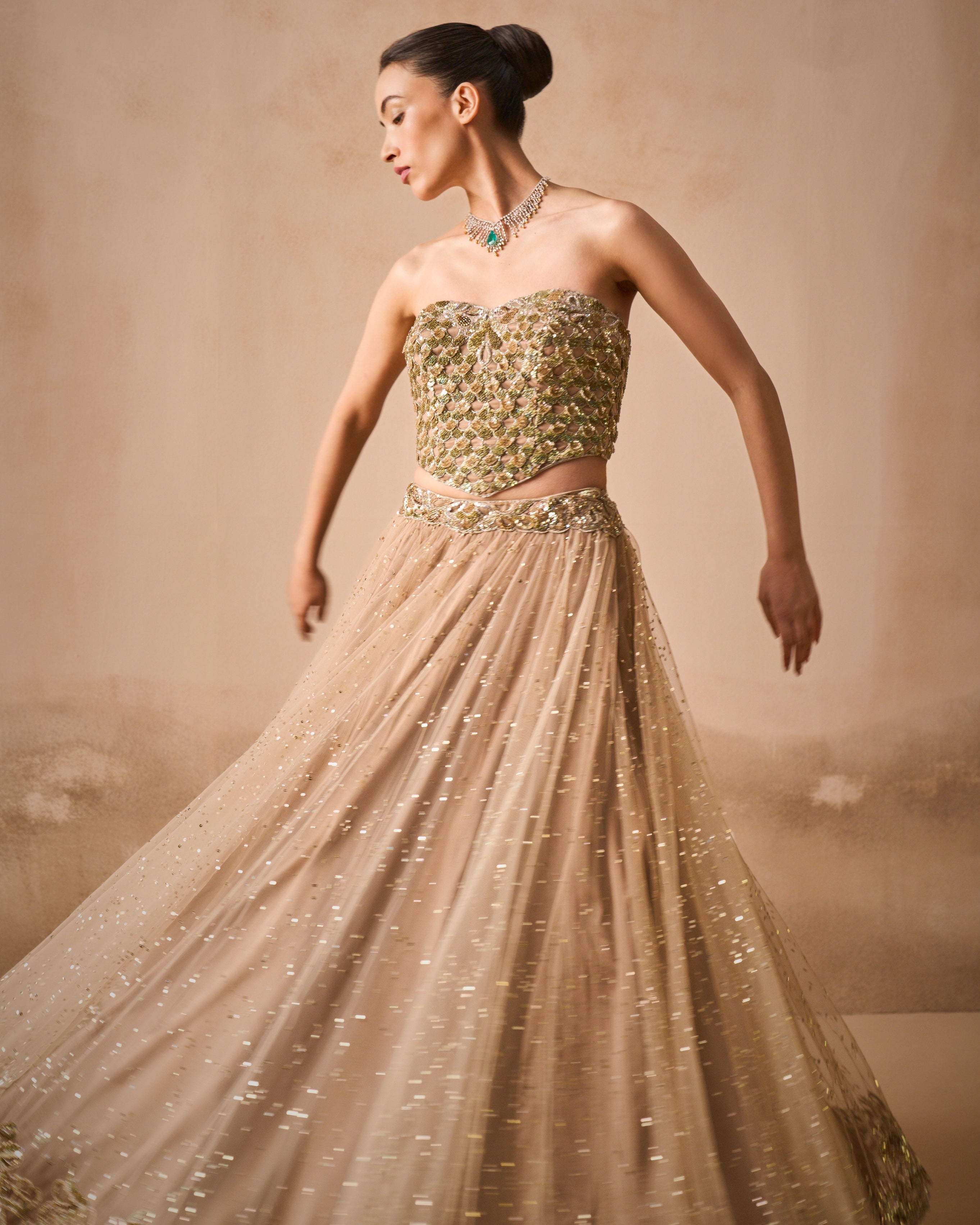 Biscuit Brown Lehenga And Corset