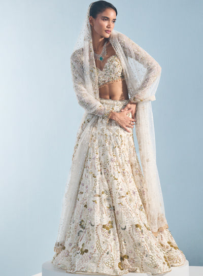 Ivory Georgette Fitted Lehenga Set