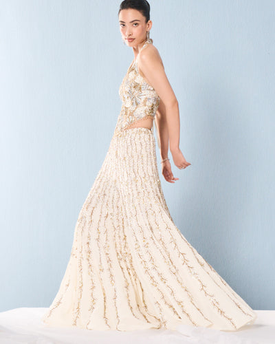 Ivory Georgette High Waist Sharara And Corset