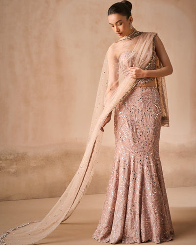 Mauve Pink Georgette Fit And Flare Lehenga Set