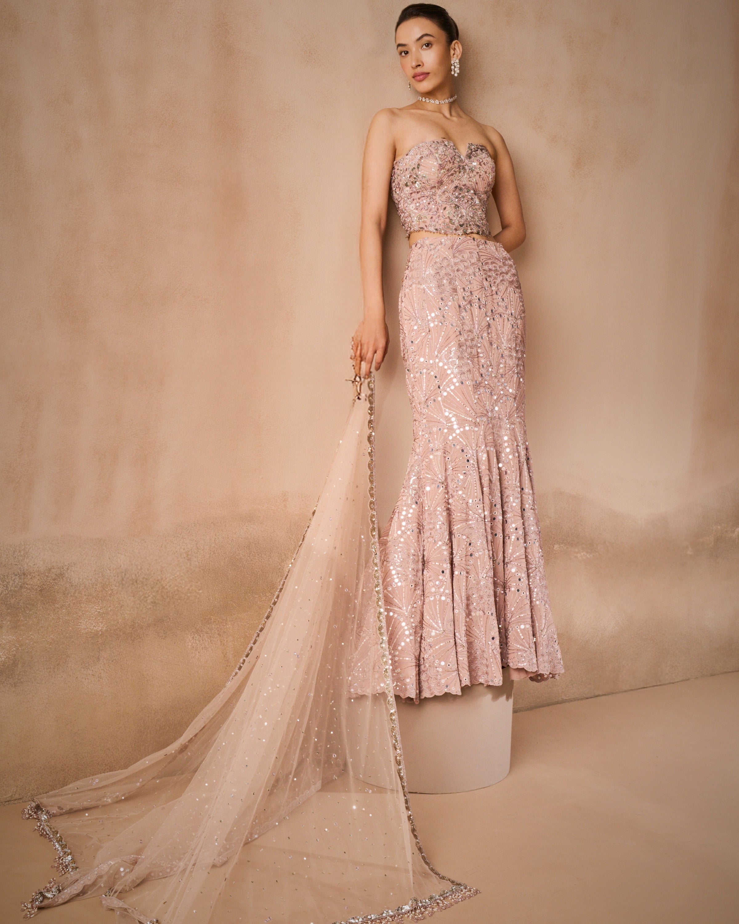 Mauve Pink Georgette Fit And Flare Lehenga Set