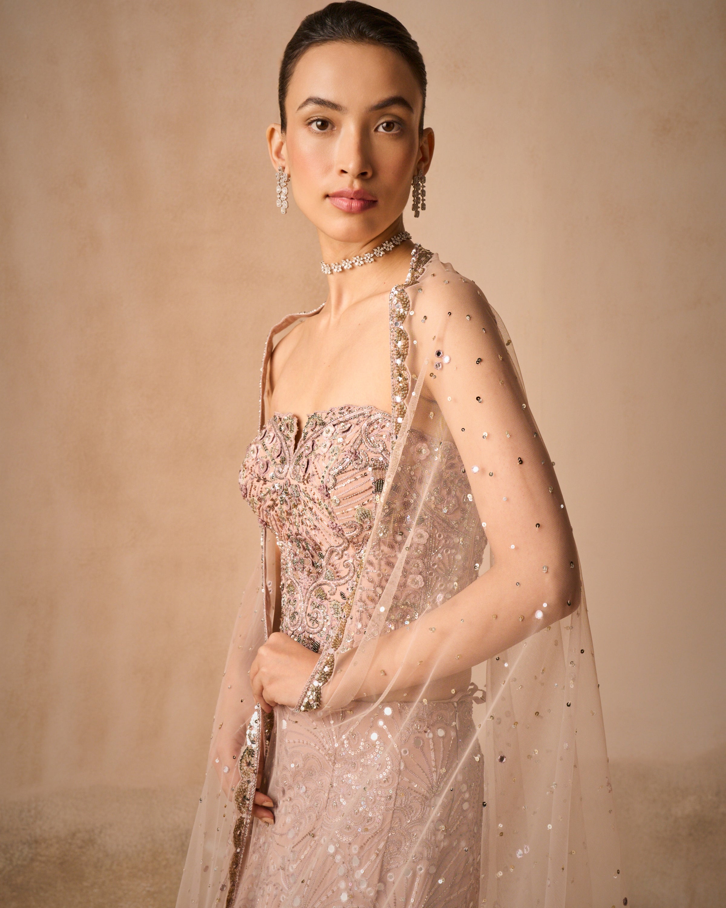 Mauve Pink Georgette Fit And Flare Lehenga Set