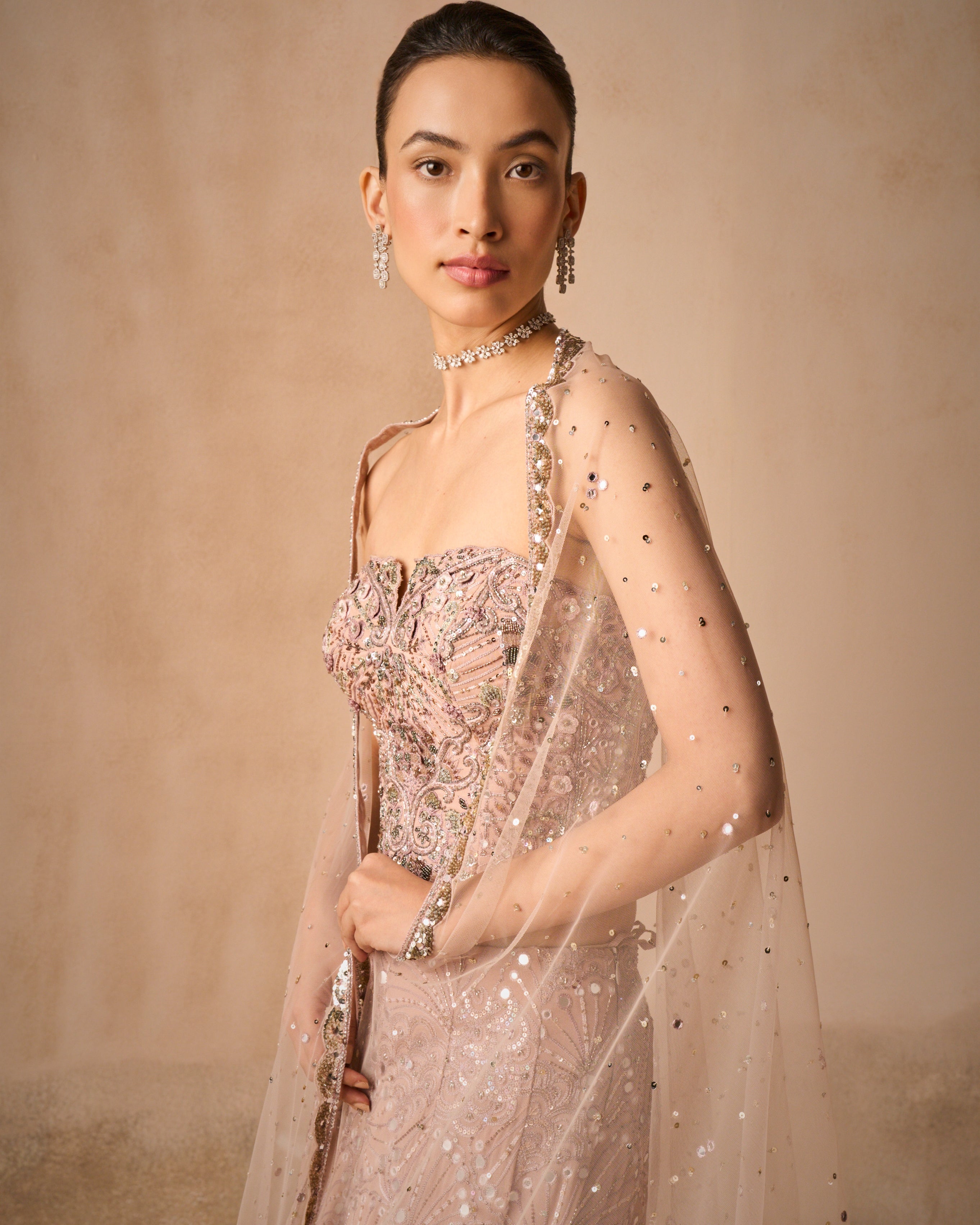 Mauve Pink Georgette Fit And Flare Lehenga Set