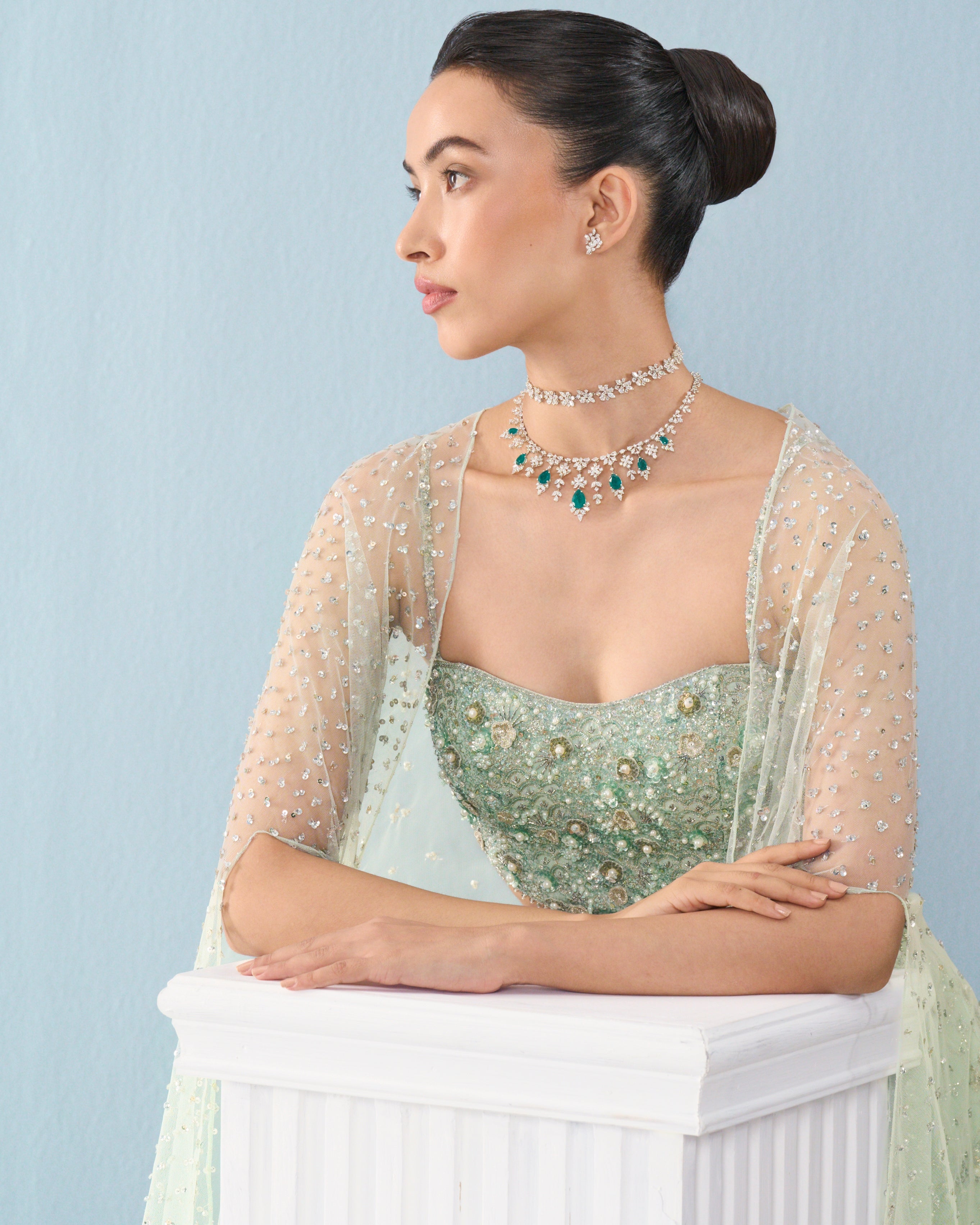 Sea Green Georgette High Waist Sharara And Cape Set