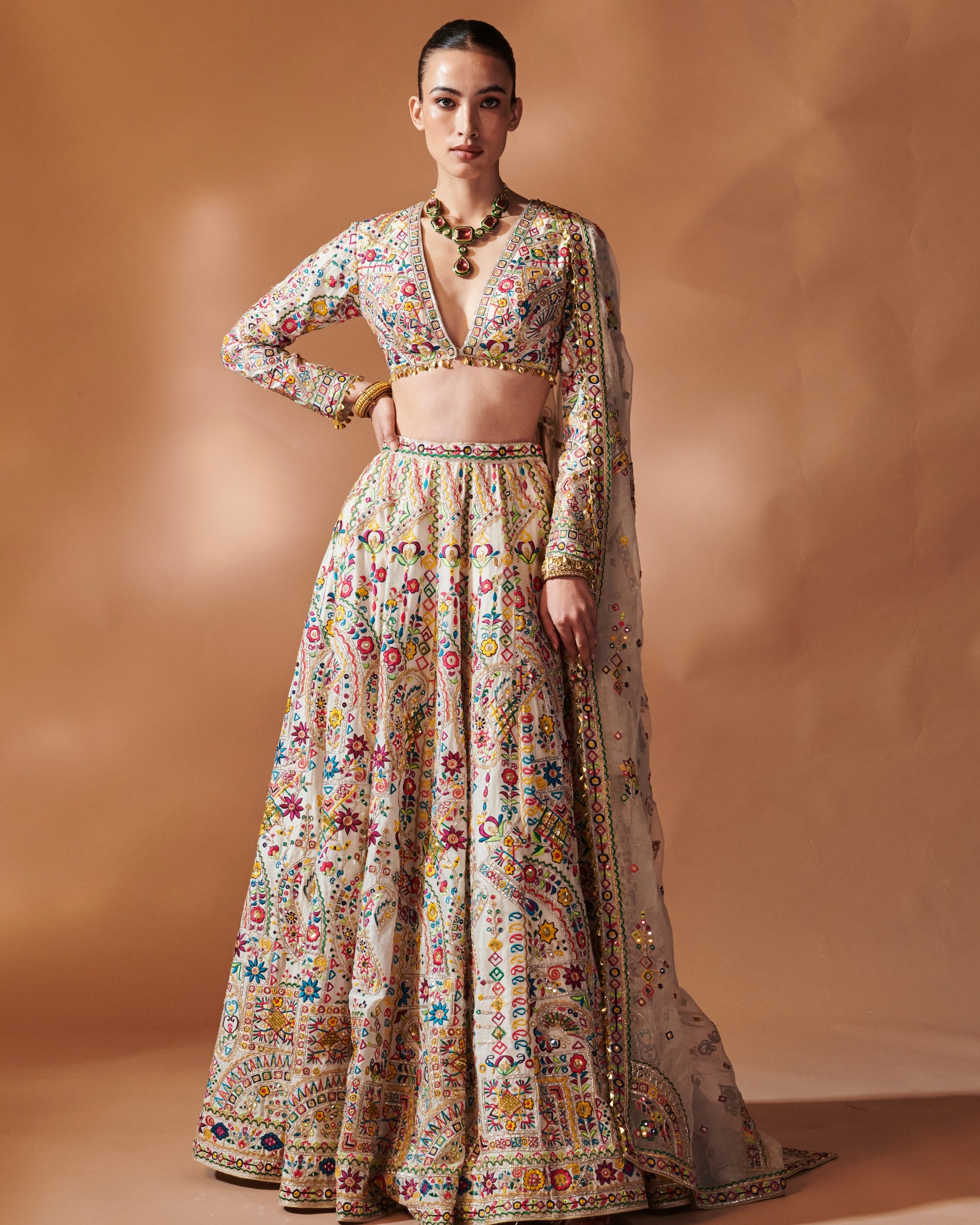 Azra Ivory Full Sleeve Lehenga Set