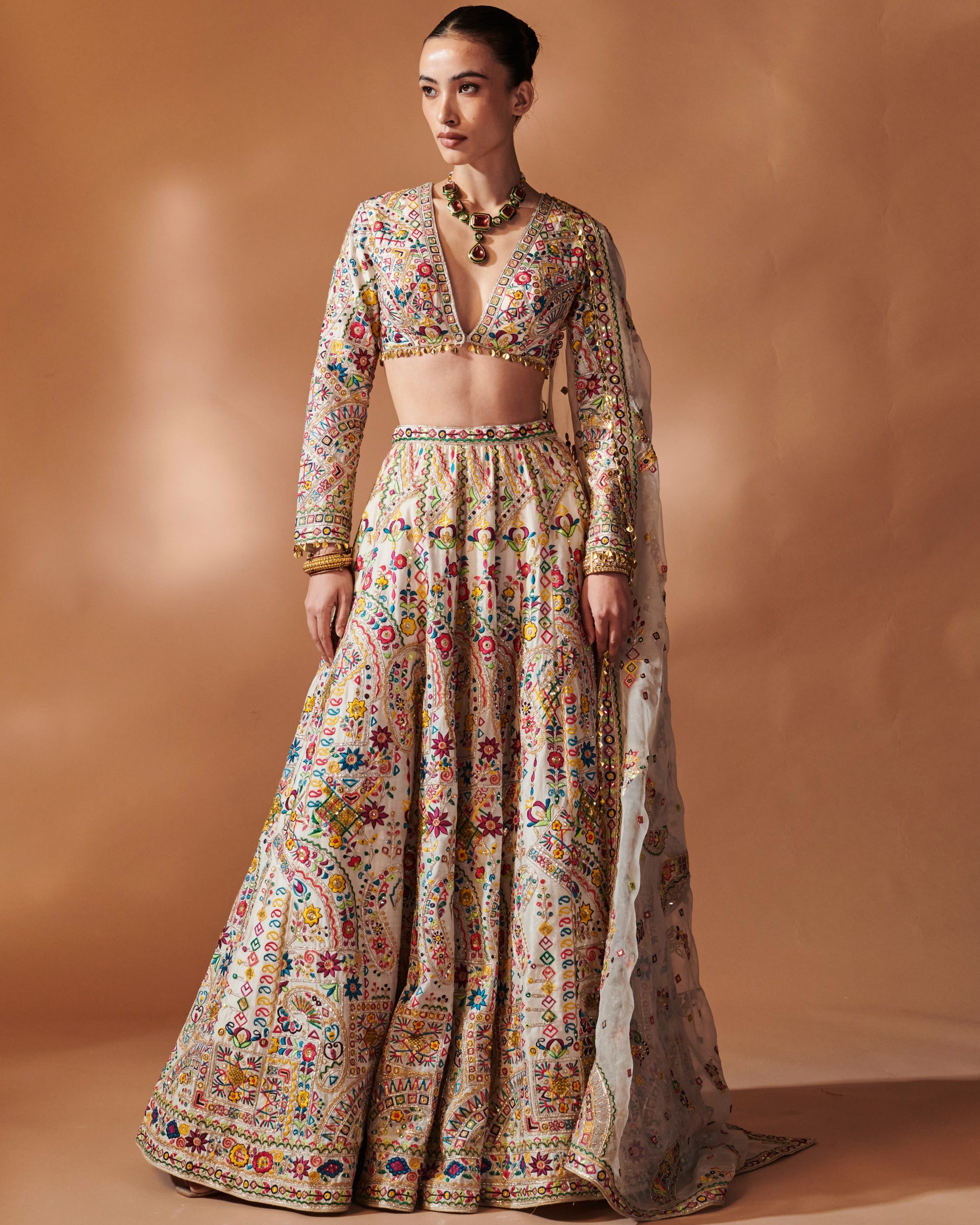 Azra Ivory Full Sleeve Lehenga Set