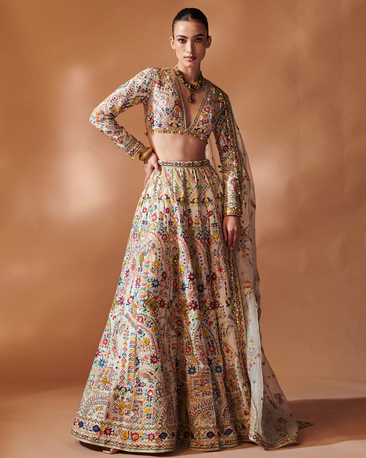 Azra Ivory Full Sleeve Lehenga Set