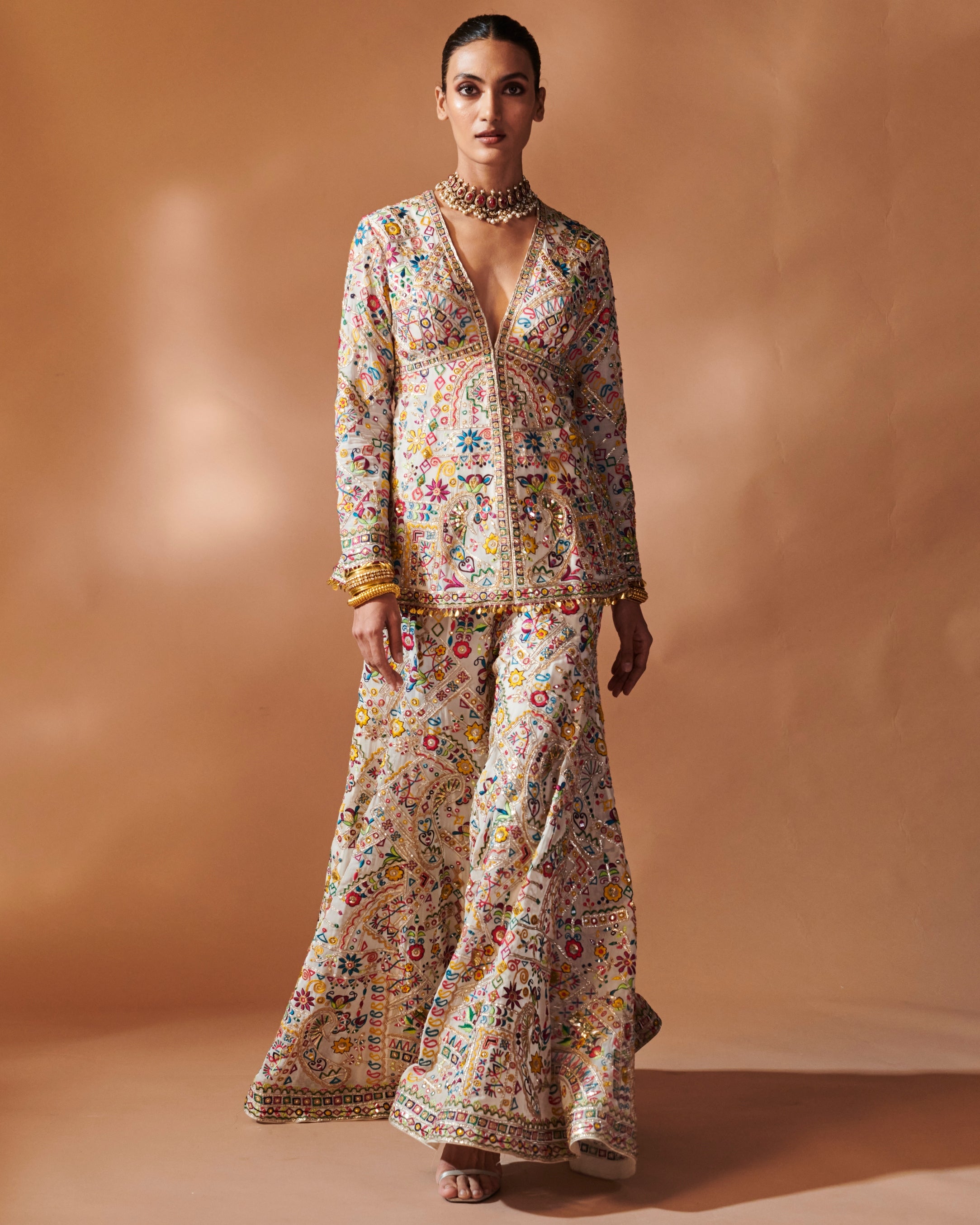 Azra Ivory Peplum Sharara Set