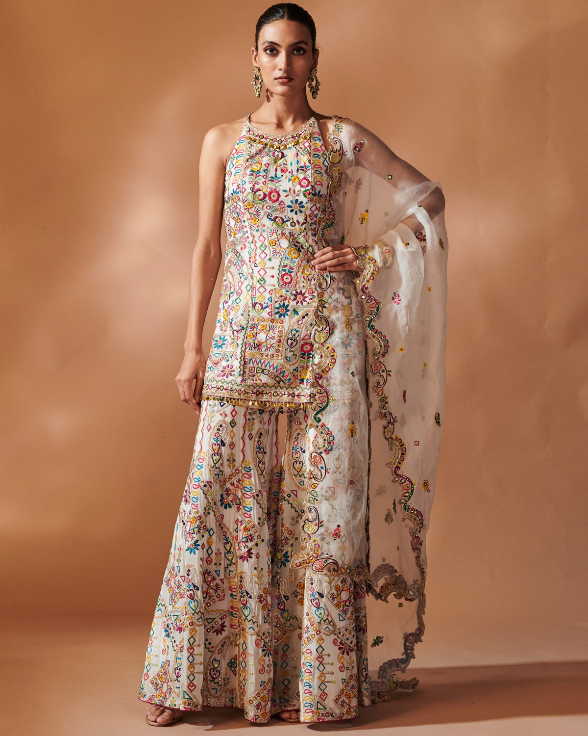 Azra Ivory Sharara And Halter Kurta Set