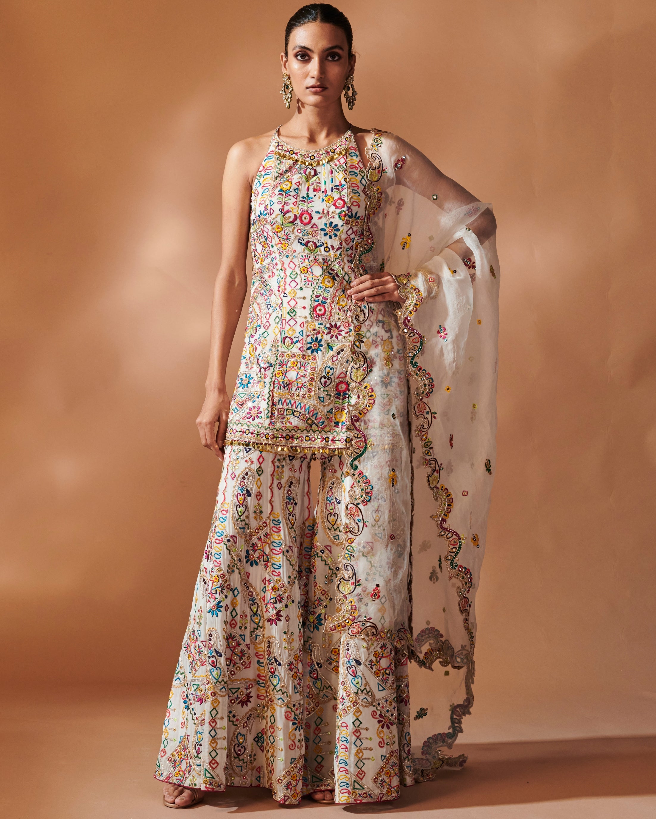 Azra Ivory Sharara And Halter Kurta Set