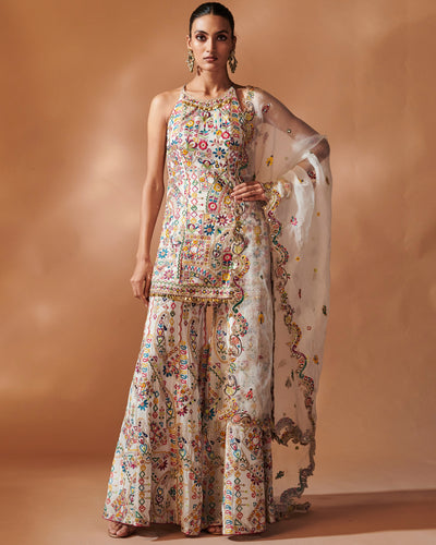 Azra Ivory Sharara And Halter Kurta Set