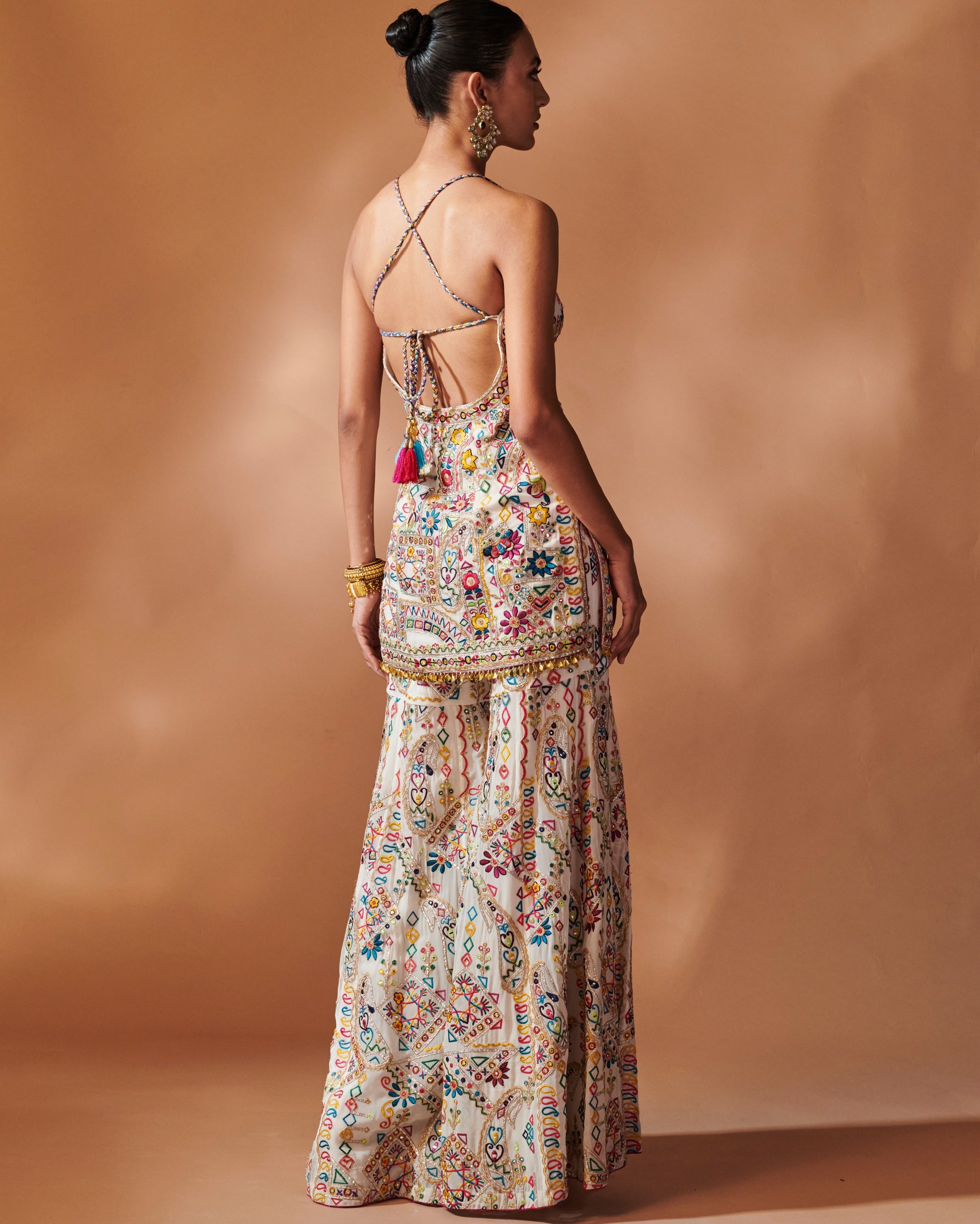 Azra Ivory Sharara And Halter Kurta Set