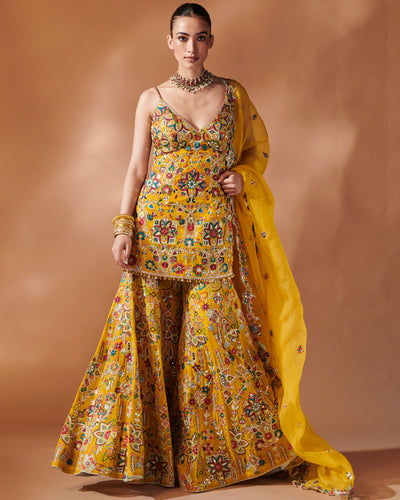 Azra Mustard Kurta And Sharara Set