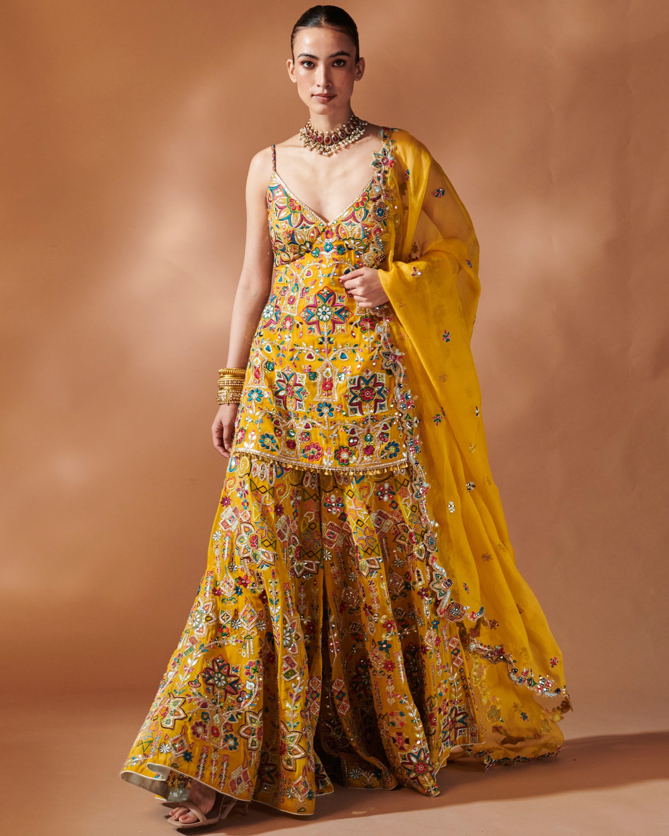 Azra Mustard Kurta And Sharara Set