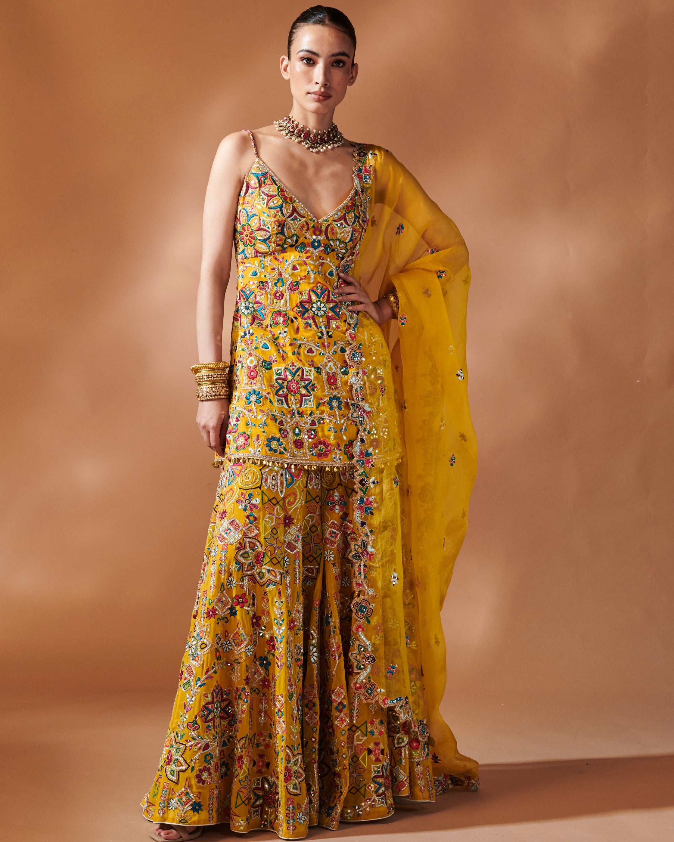 Azra Mustard Kurta And Sharara Set