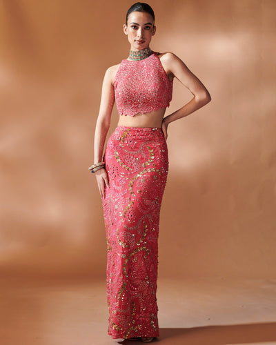 Azra Pink Skirt With An In Cut Blouse