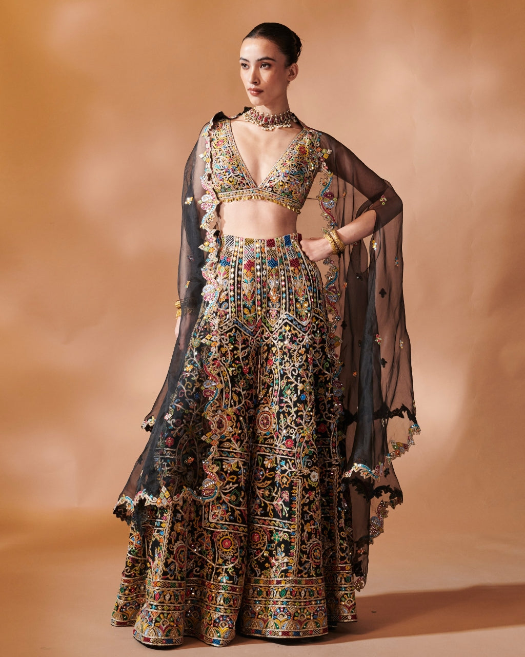 Black High Waist Sharara With A Cape