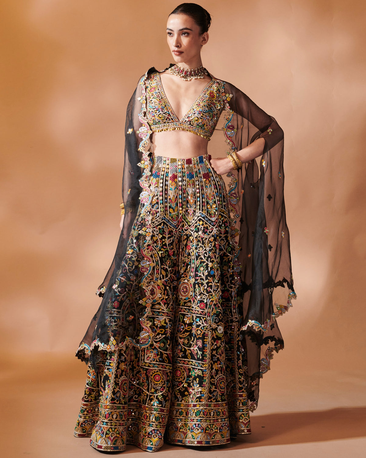 Azra Black High Waist Sharara With A Cape