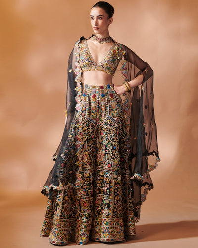 Azra Black High Waist Sharara With A Cape