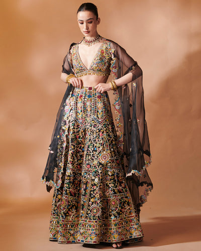 Azra Black High Waist Sharara With A Cape