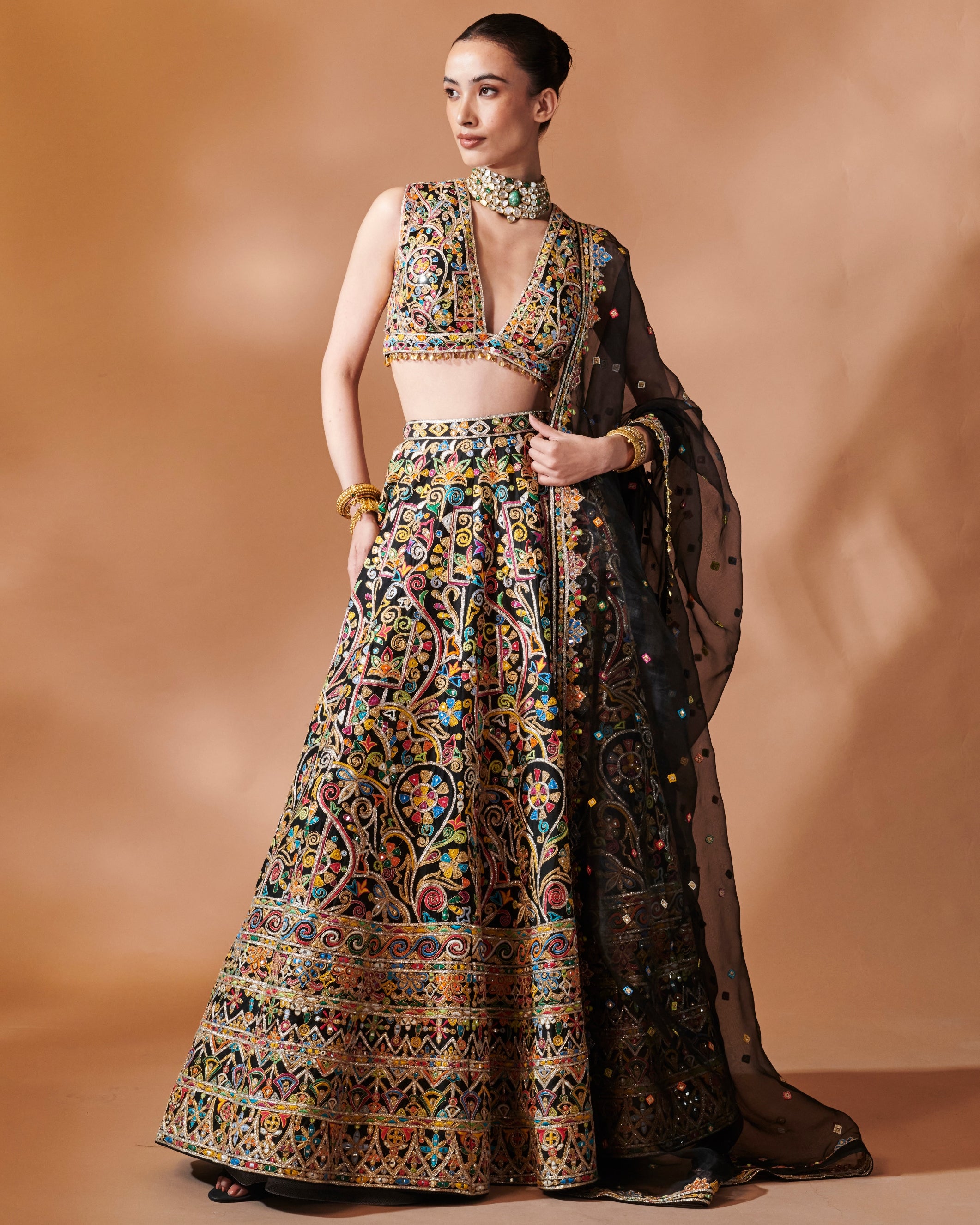 Azra Black Embroidered Lehenga Set