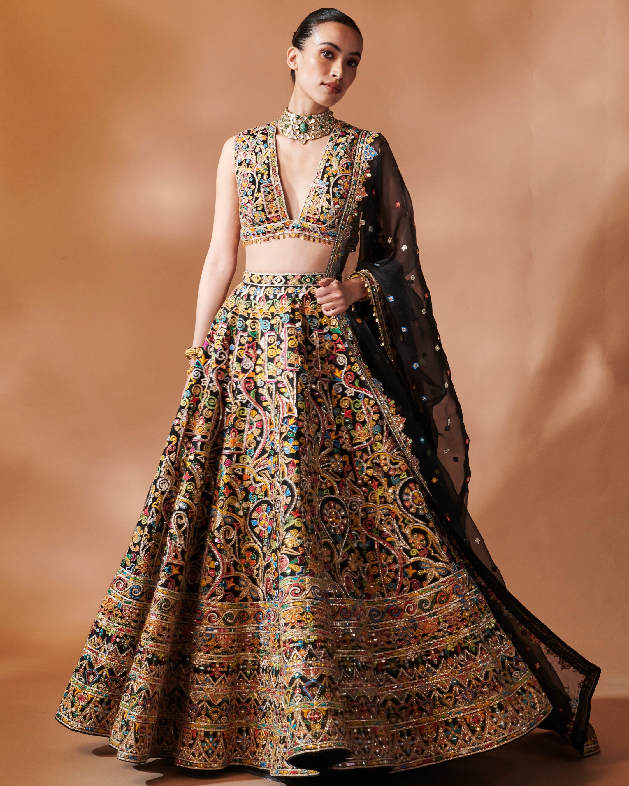 Azra Black Embroidered Lehenga Set