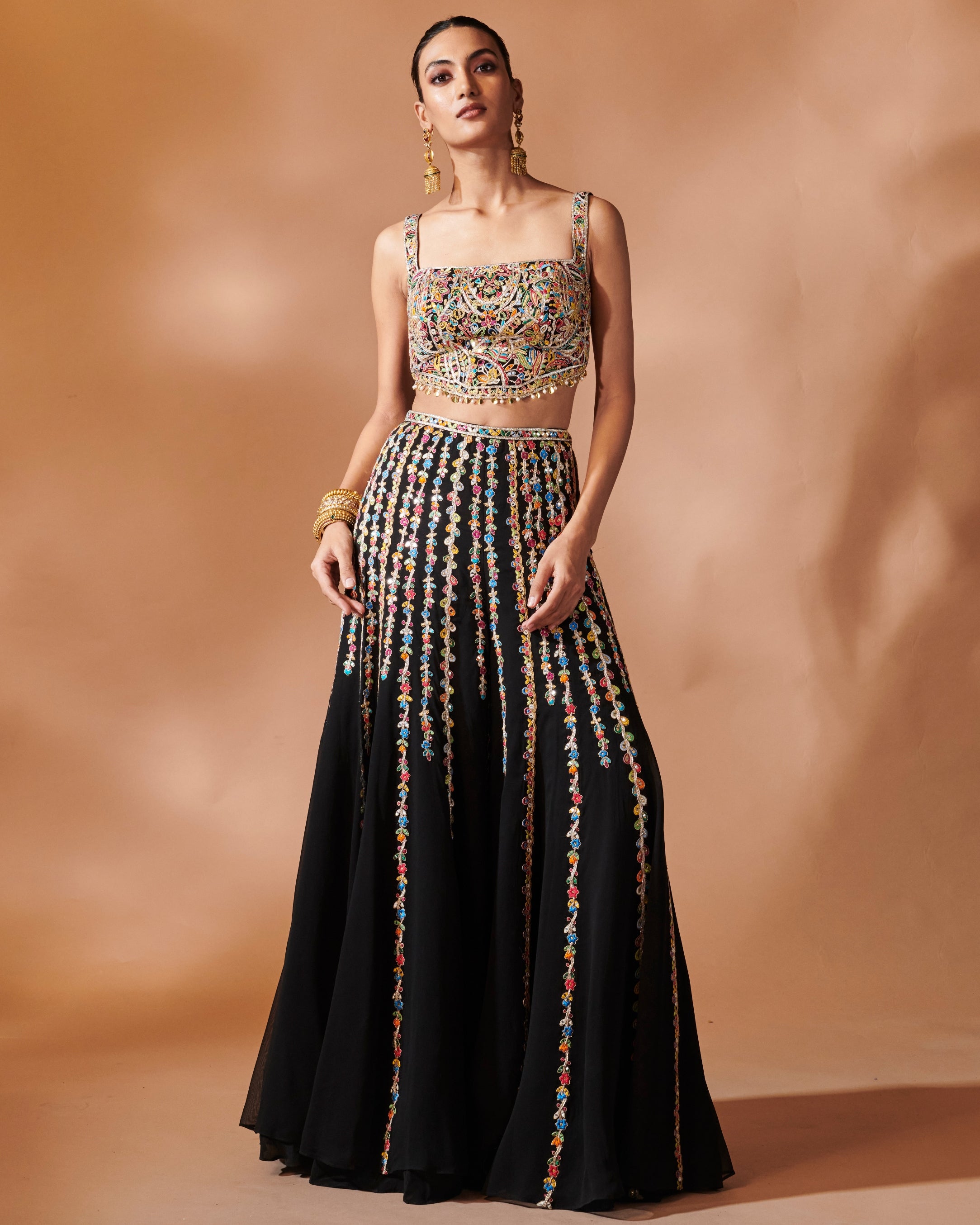 Azra Black High Waist Sharara With An Embroidered Blouse