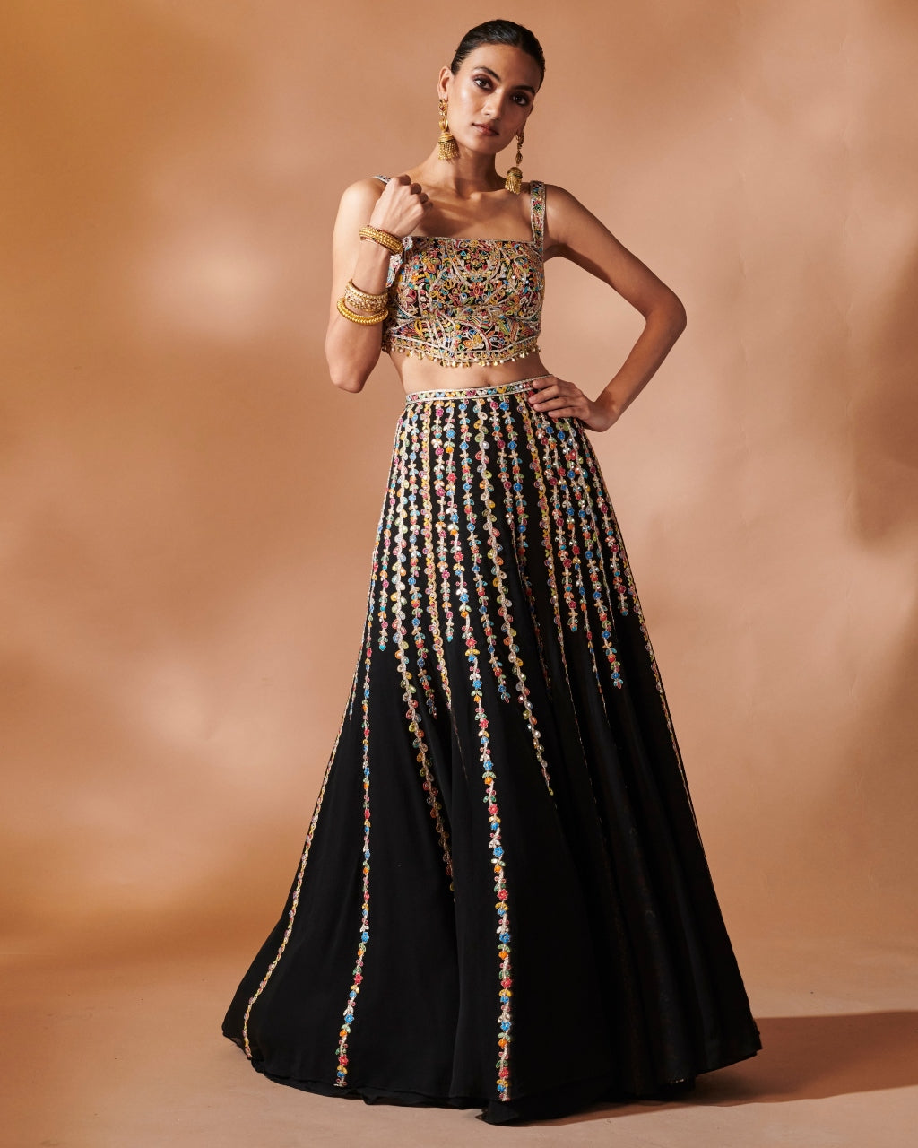 Black High Waist Sharara With An Embroidered Blouse