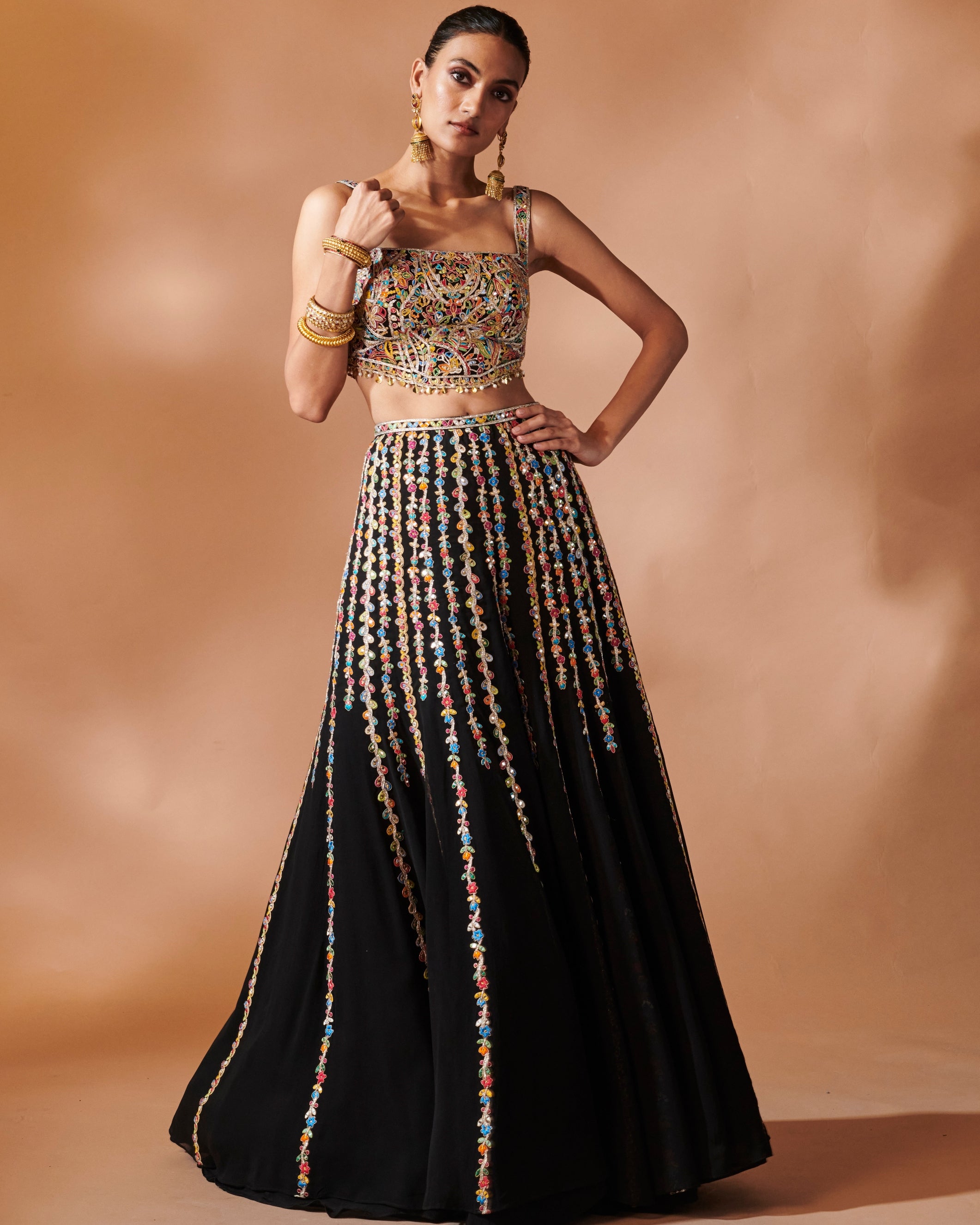 Azra Black High Waist Sharara With An Embroidered Blouse