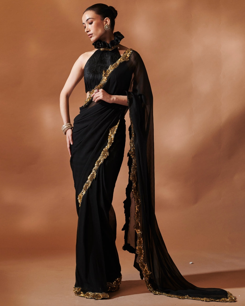 Black And Gold Sari