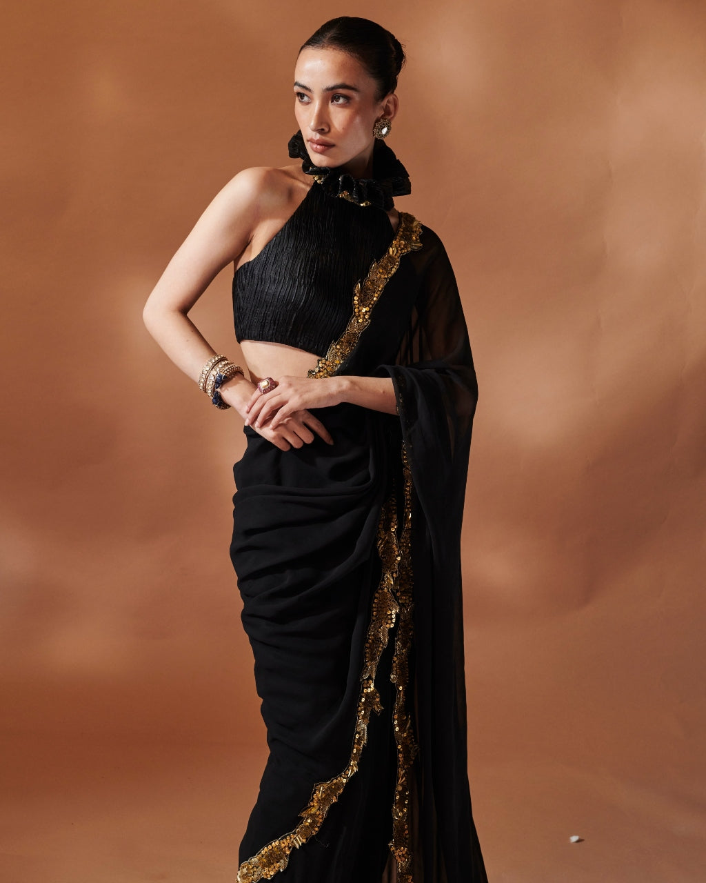 Black And Gold Sari