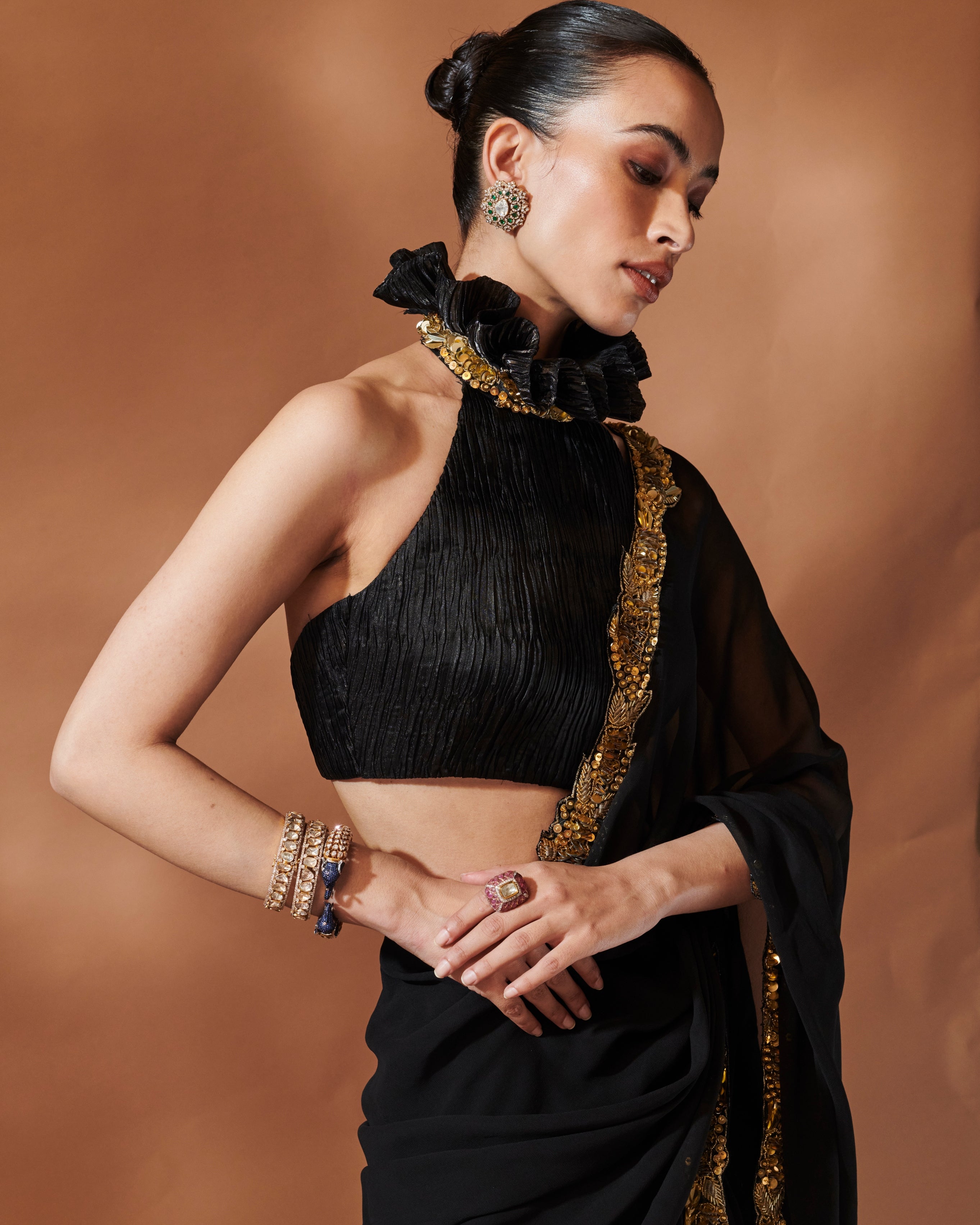 Azra Black And Gold Sari