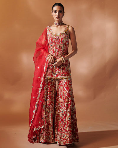 Azra Red Kurta And Sharara Set