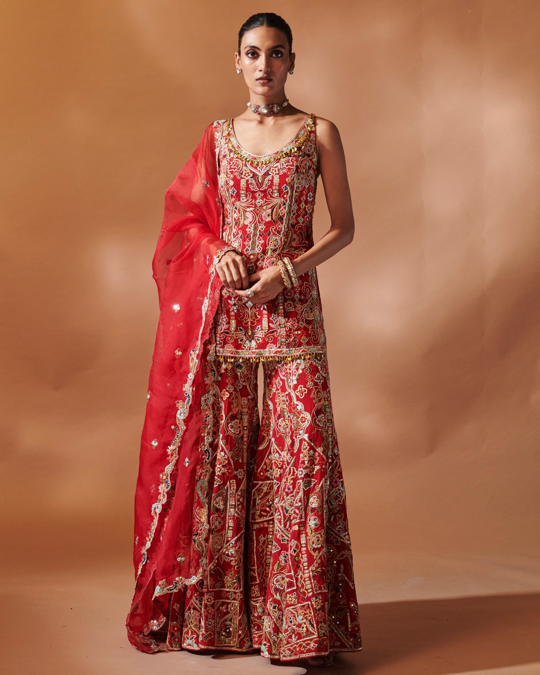 Azra Red Kurta And Sharara Set